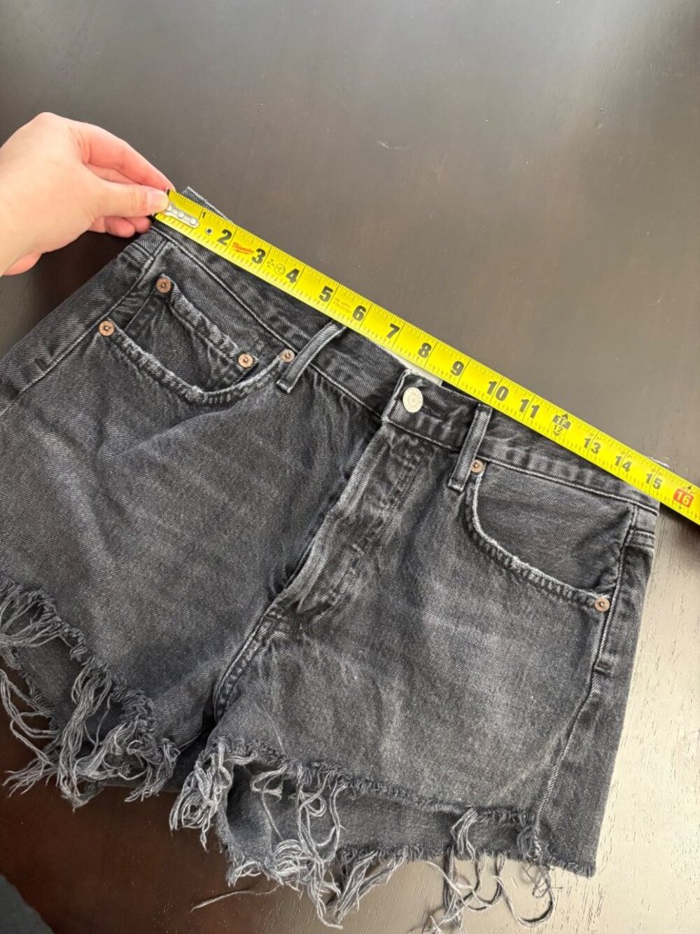 Agolde Parker Distressed Cut-Off High-Rise Button Fly Denim Jean Shorts Black 27 - Picture 5 of 10